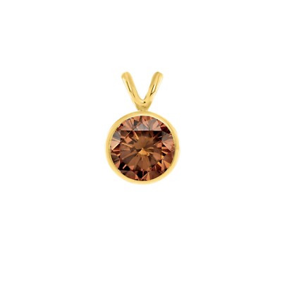 Pre-owned Shine Brite With A Diamond 2.50 Ct Round Cut Brown Solid Real 14k Yellow Gold Bezel Pendant 18" Necklace