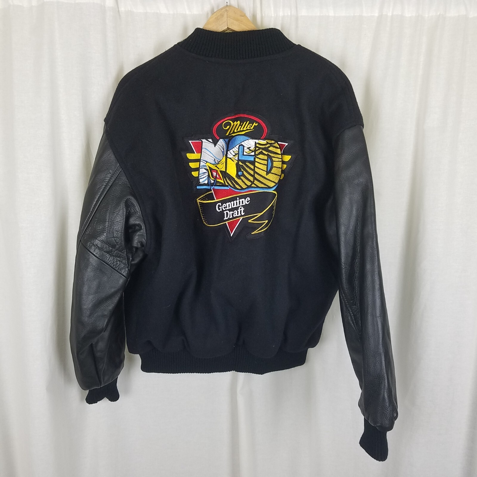 Miller Genuine Draft MGD Wool Leather Bomber Jacket Mens L