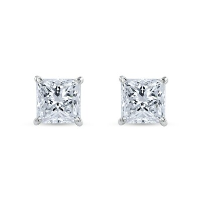 Pre-owned Shine Brite With A Diamond 4.50 Ct Princess Cut Earrings Studs Real Solid 14k White Gold Push Back Martini In White/colorless