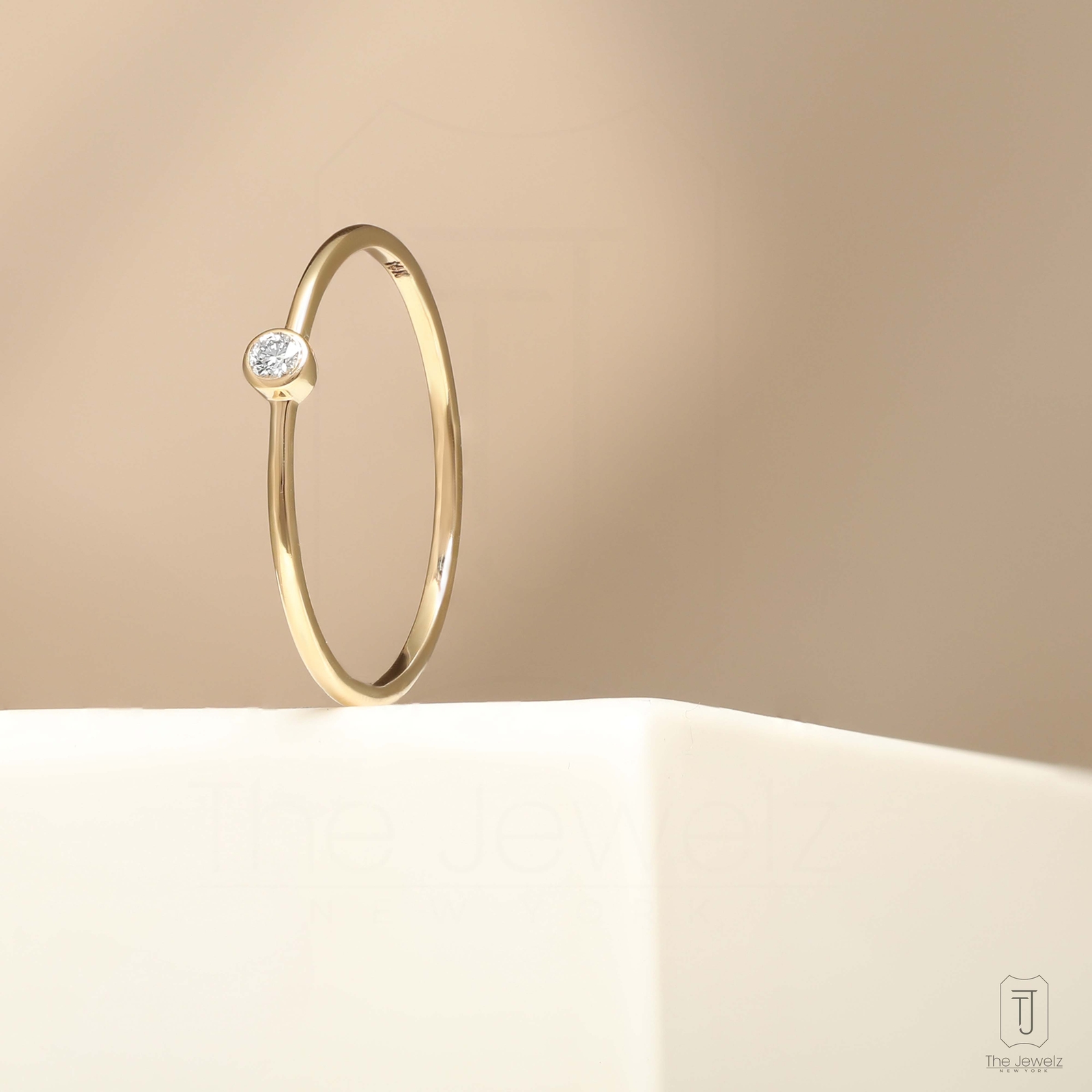 14K Gold Solitaire Natural Diamond Engagement Band Ring-Thejewelz