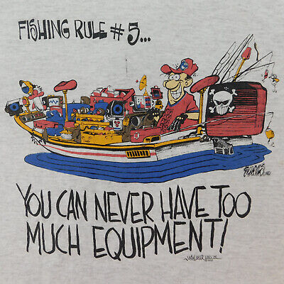 VTG 1992 Unbalanced Lines T-Shirt Short Sleeve Size 2XL Gray FISHING RULE #5 USA
