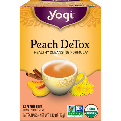Yogi Tea - Peach DeTox Tea (4 Pack) Caffeine Free - 64 Organic Herbal Tea Bags