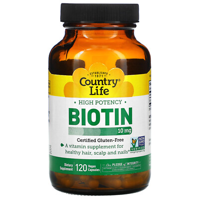 Country Life Biotin High Potency 10 мг 120 веганских капсул без глютена, качество GMP