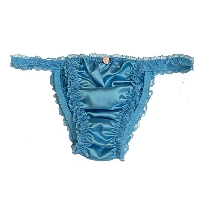 Satin Silky Sissy CDTV Frilly Lace Bikini Tanga Knickers Panties Sizes S - XXL