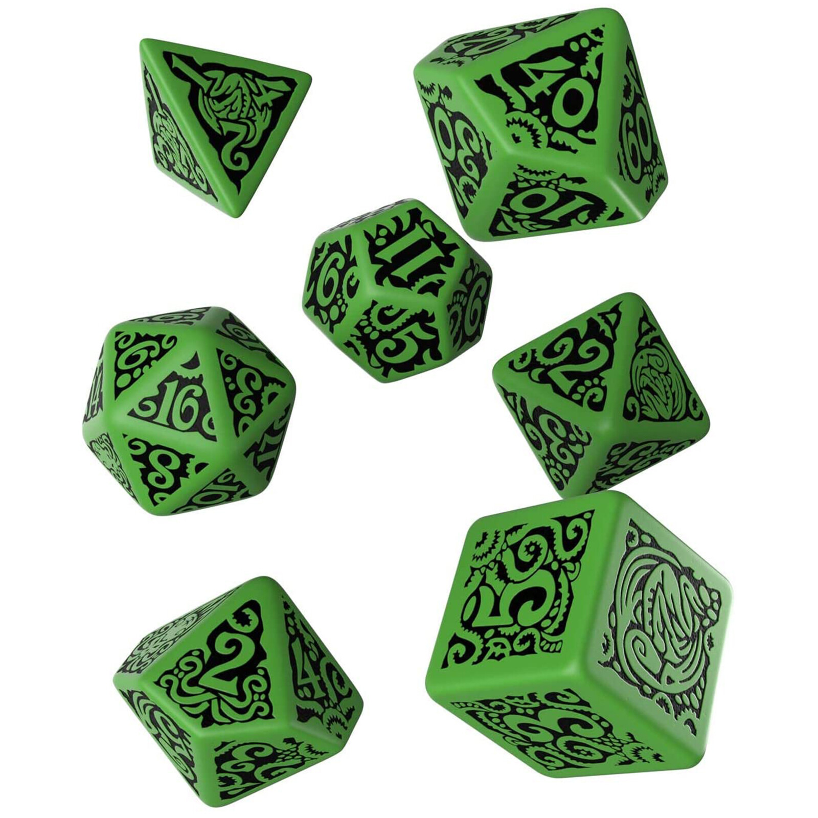 Q-Workshop Call Of Cthulhu Набор из 7 кубиков зеленого и черного цвета для ролевых игр