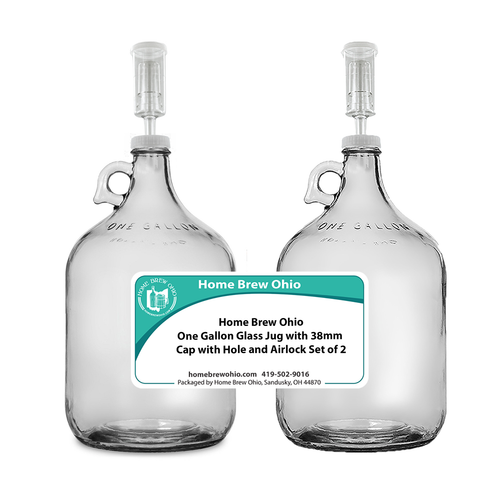 Home Brew Ohio One Gallon Glass Jug with 38mm Cap with Hole and Airlock Set of 2