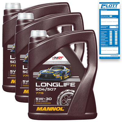 3x 5L Mannol Longlife 5W-30 Motoröl API SN VW 504.00 507.00 BMW LL-04 MB 229.51
