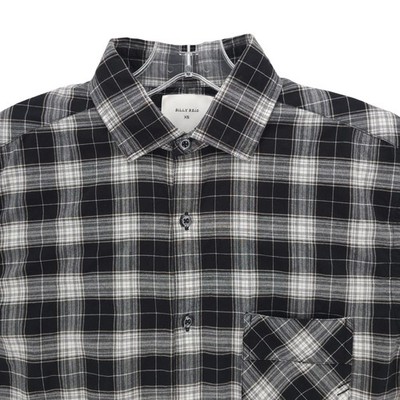 BILLY REID Black Gray Check Plaid 100% Linen Shirt Long Sleeve EUC Size XS