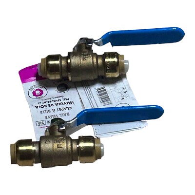 (2) Authentic SharkBite Push Fit 1/2'' PEX, CPVC, Copper, Brass Ball Valve 818076