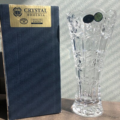 BOHEMIAN Cut Crystal Czech Republic 24% Pb0 Lead Small Vase. NEW! With Stickers.
