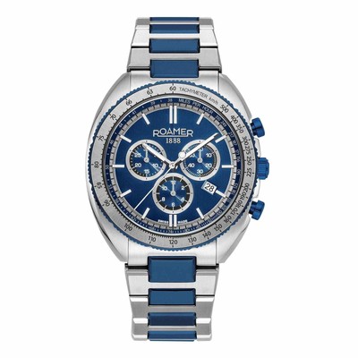 Pre-owned Roamer 868837 42 45 70 Men's Power Chronograph Wristwatch In Silver/blue
