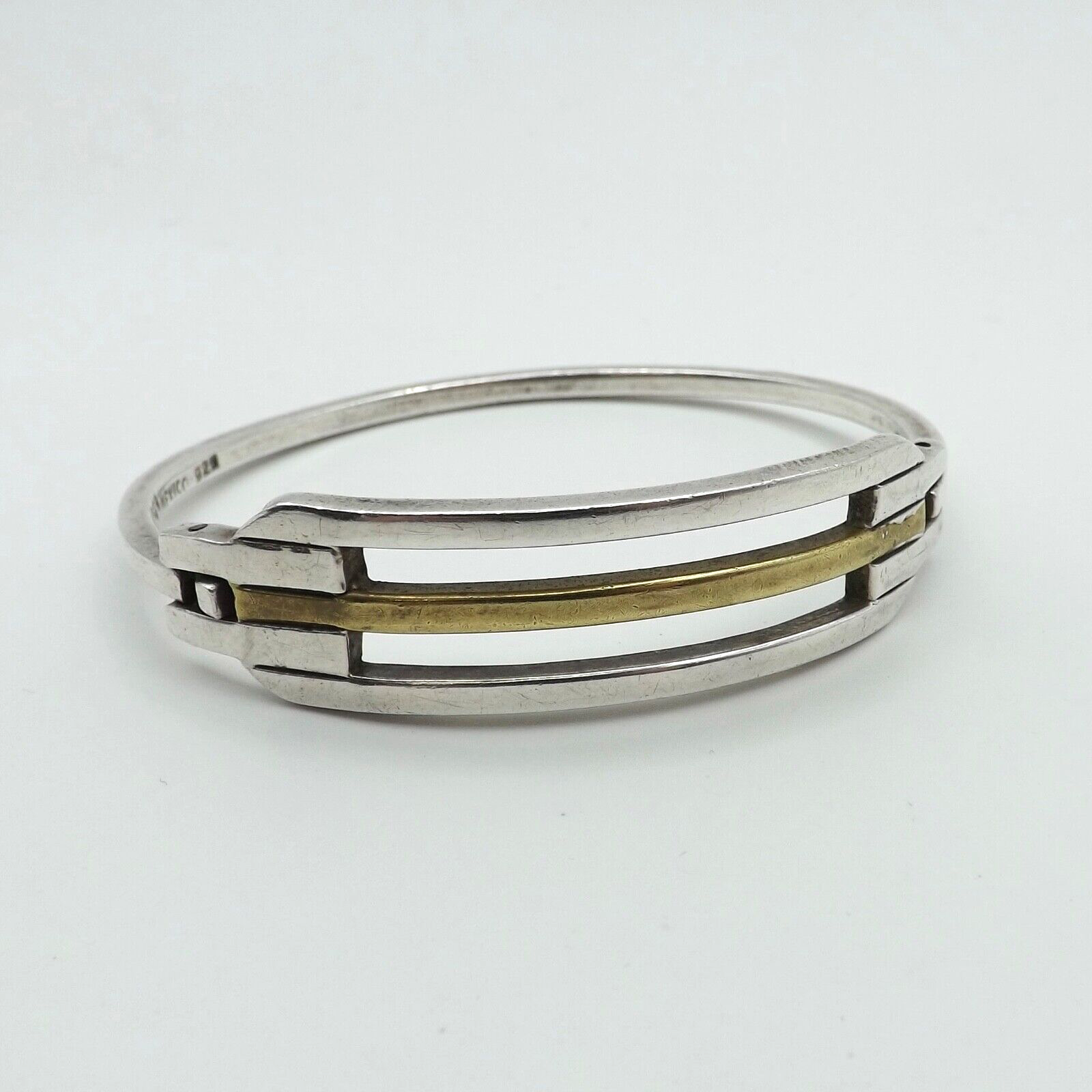 Sterling Silver Mexico Brass Center Bangle Bracelet TZ-14 Hinged
