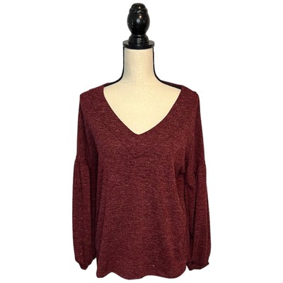 143 Story By Line Up Soft Cozy Knit V-Neck Sweater Purple Dolman Sleeve Small