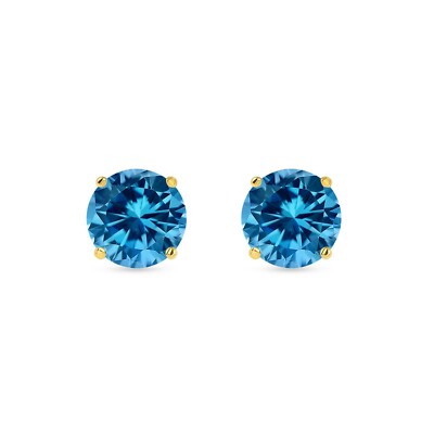 Pre-owned Shine Brite With A Diamond 4.50 Ct Round Cut Blue Earrings Studs Solid 18k Yellow Gold Screw Back Basket