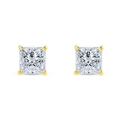 Pre-owned Shine Brite With A Diamond 3.50 Ct Princess Cut Earrings Studs Real Solid14k Yellow Gold Screw Back Martini In White/colorless