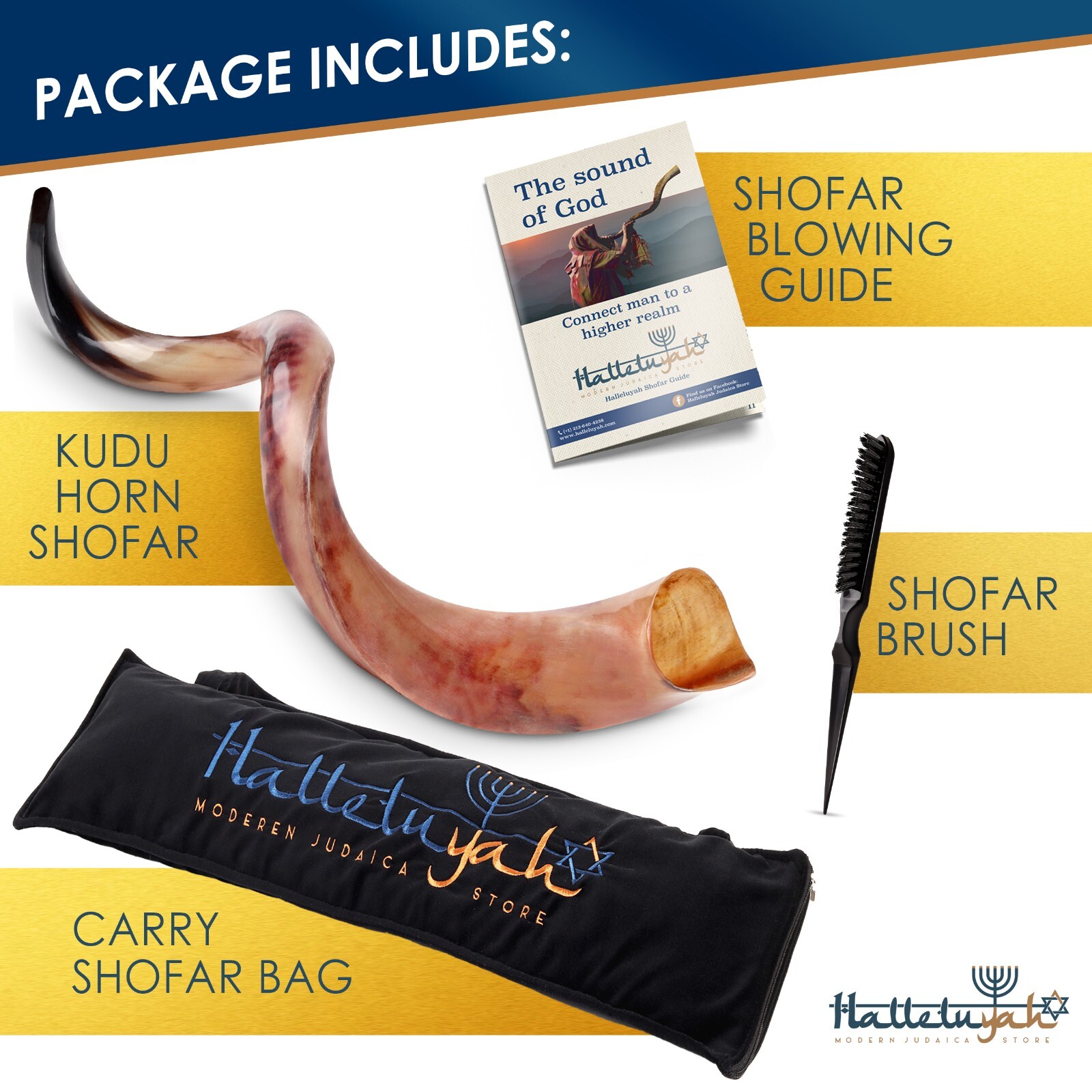 HalleluYAH Original Kosher Fully-Polished Kudu Shofar From Israel