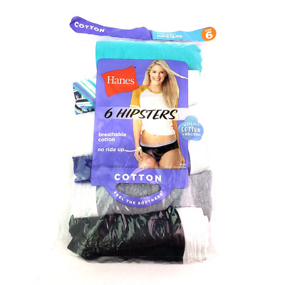 Hanes Womens Size M 6 Ultra Soft 100% Cotton Tagless Hipsters Underwear 6 Pair