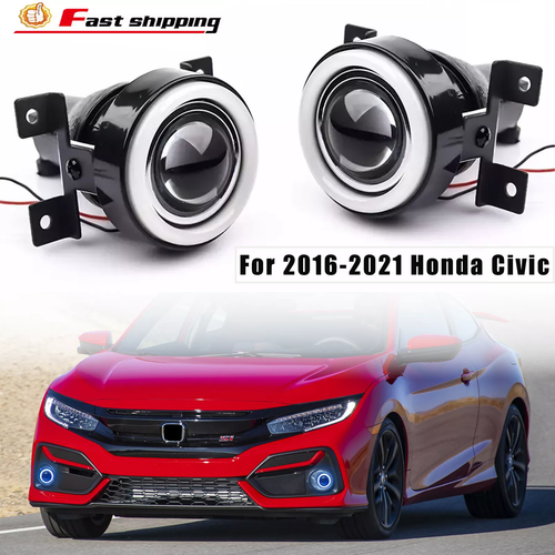 Пара светодиодных противотуманных фар с синей диафрагмой DRL Angel Eye Halo Fit 2016-2021 Honda Civic 16