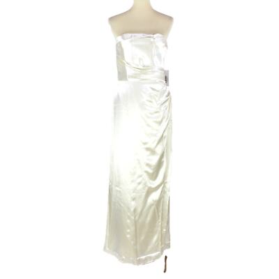 Pre-owned Reformation Ivory Strapless Barrow Silk Dress 8 Satin High Slit Maxi Wedding In Yellow