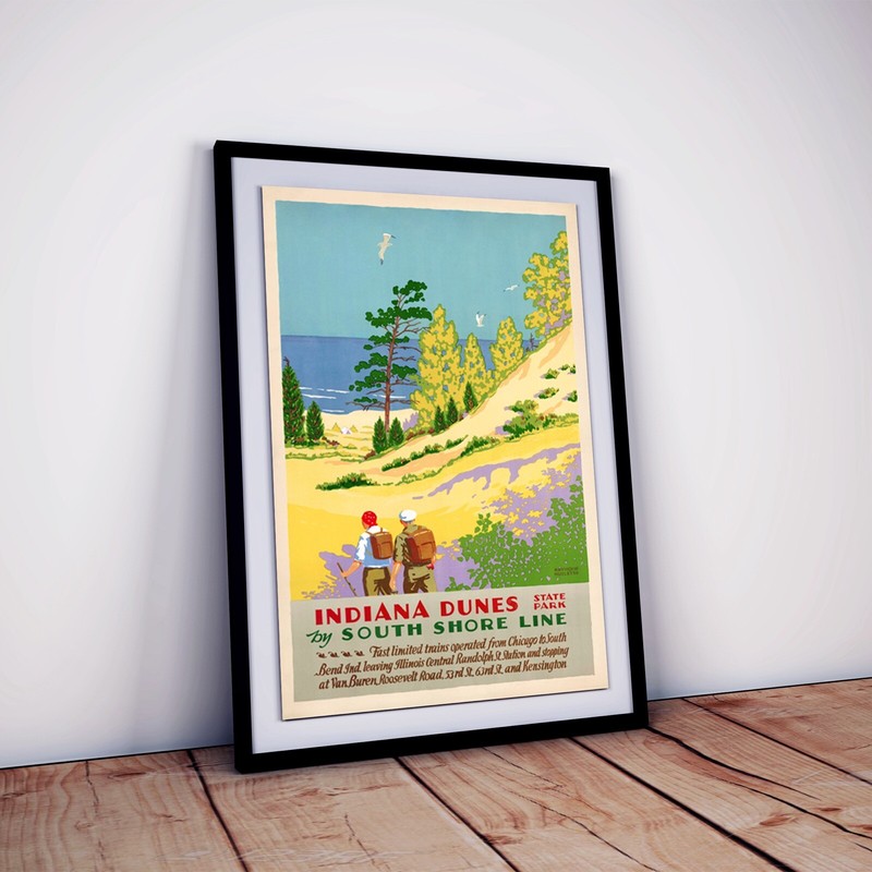 1929 Visit Indiana Dunes - Vintage Travel Poster Art Print - 16x24