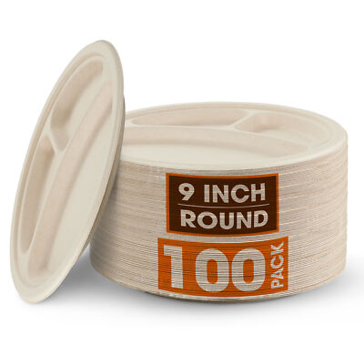 Cheer Collection Compostable 9 Inch Compartment Paper Plates