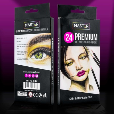 Master 24 Colored Pencil Skin, Hair Color Set, Soft Core Premium Artist Quality