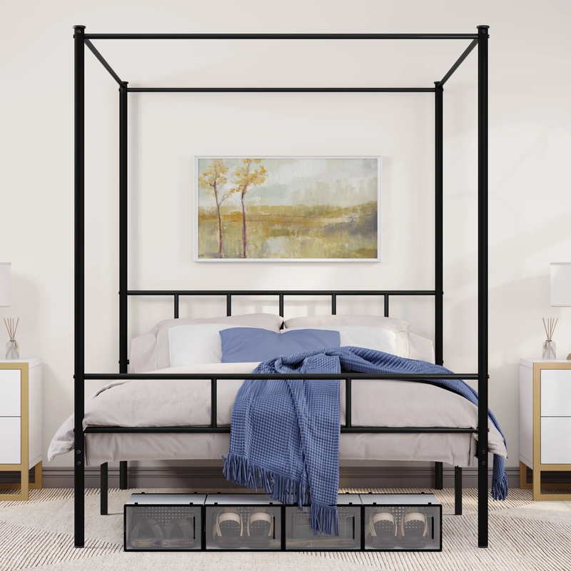 Bed Platform Iron Frame King Queen Size Sturdy Metal Slats Alloy Steel