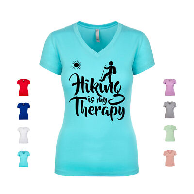 Hiking Is My Therapy trekking trail nature great outdoors Women's V Neck Shirt