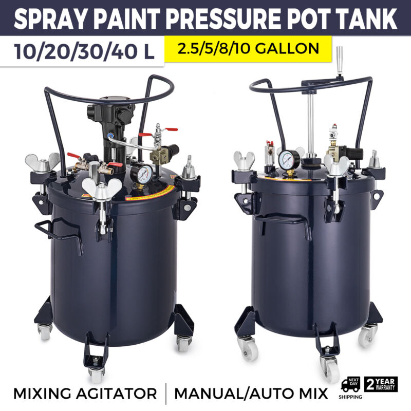2.5/5/8/10 Gallon Spray Paint Pressure Pot Tank Air Powered 20-30 PSI Optimal
