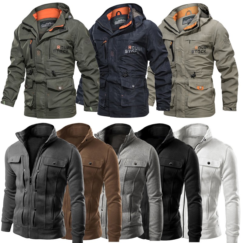 Herren Militär Jacken Leder Stehkragen Motorradjacke Biker Arbeitsjacke Mantel
