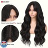 WIGNEE Long Brown Black Curly Wavy Wig for Women 26 Inch Middle Part Synthetic Hair Wig Glueless with Bangs Natural Hairline Looking Wear and Go for Daily/Cosplay/Halloween