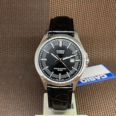Casio MTS-100L-1A Enticer Black Analog Black Leather Sapphire Crystal Men Watch