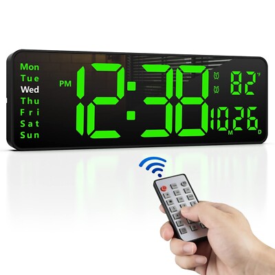 Zgrmbo 16" Large Digital Wall Clock with Remote, Large Displ