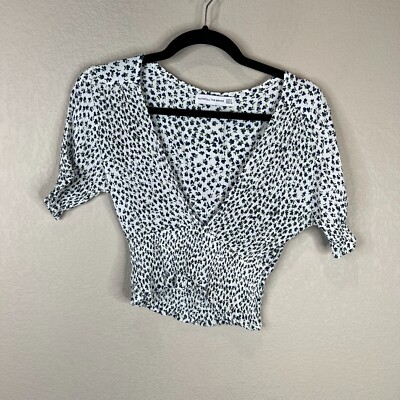 Faithfull The Brand First Light Rae Crop Top Size 2 Blue White Floral Smocked