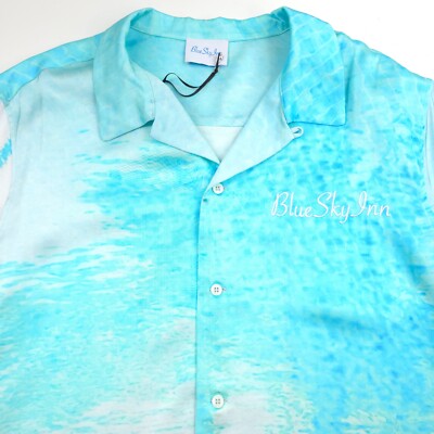 $325 Blue Sky Inn Oversized Palms Pool Short Sleeve Camp Shirt Italy Mens Large