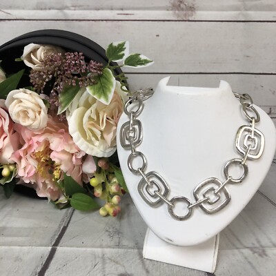 Trifari Silver Tone Geometric Necklace Adjustable