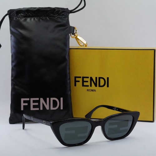 Pre-owned Fendi Fe40089i 01c Shiny Black/smoke Mirror Pattern 53-19-140 Sunglasses ...