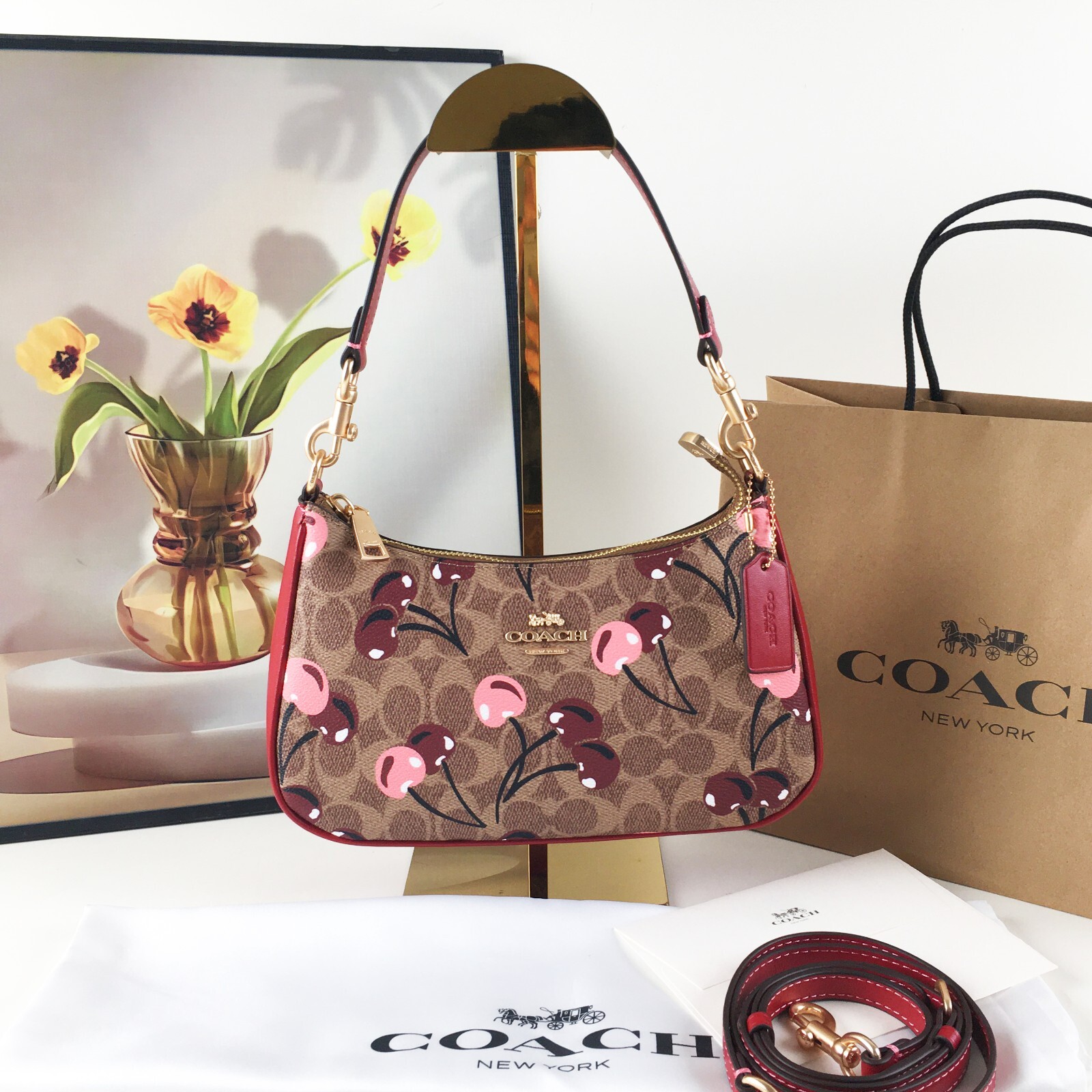 COACH Teri Shoulder Bag in Signature Canvas Cherry Print