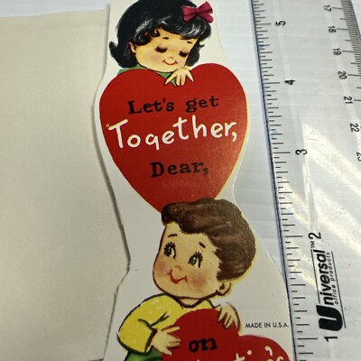 Vtg UNUSED Valentine s Day Card W/Env SS Boy Girl MCM Let s Get Together USA