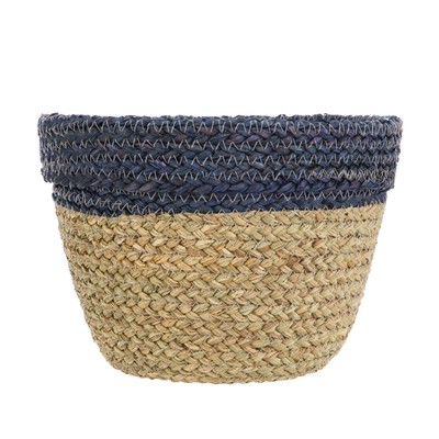  Two-Tone Seagrass Decorative Storage Basket, Navy & Natural, 11''x 8.3''