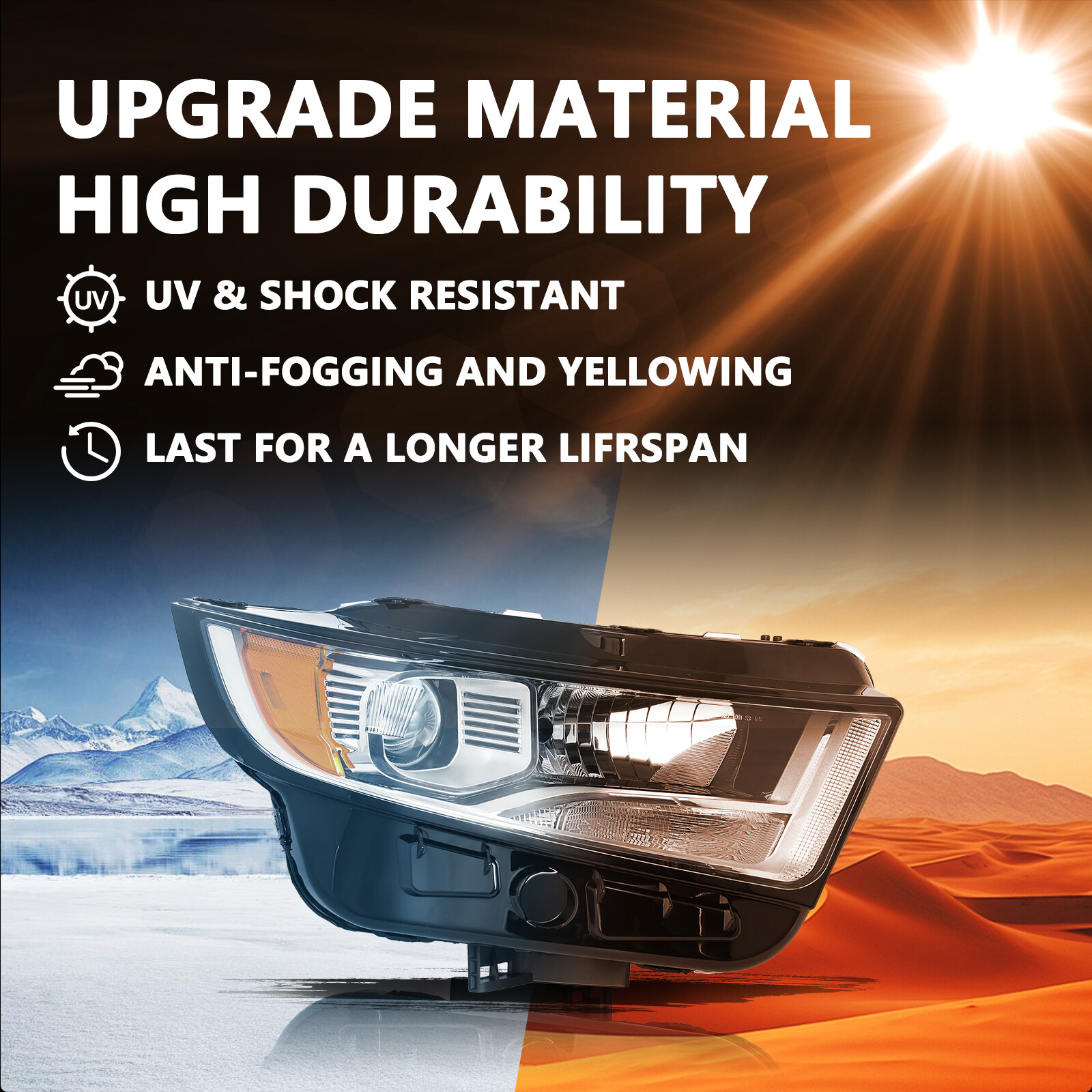 [Halogen Type]Fit 2015 2016 2017 2018 Ford Edge Projector Headlights L+R Set