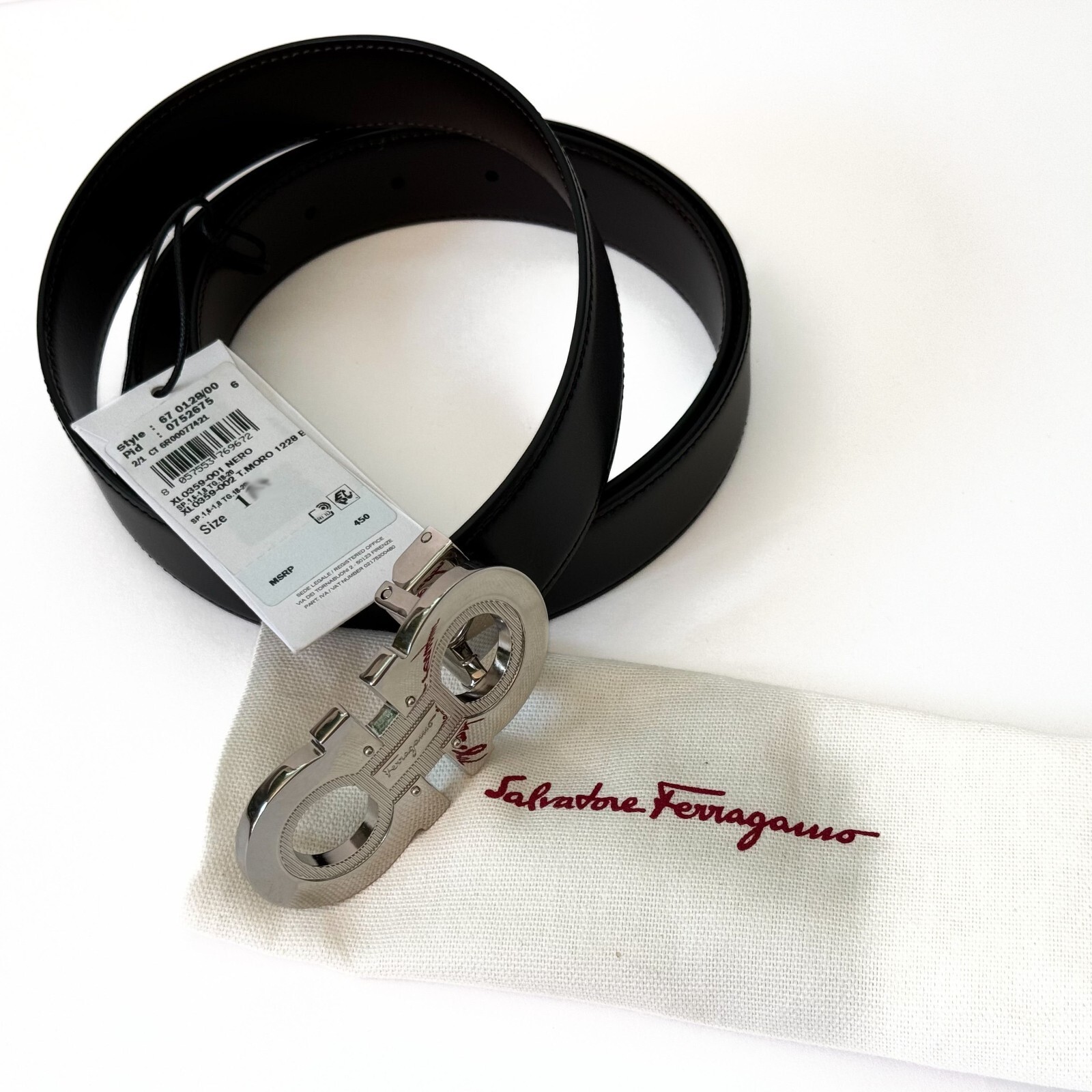 Pre-owned Ferragamo Genuine Men's 42 40 38 36 Black Brown Reversible Belt Gancini Buckle