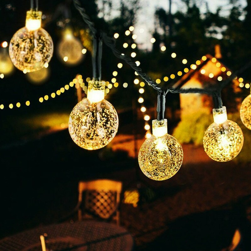 7M Solar Lichterkette 50er LED Kristall Kugeln Wasserdicht