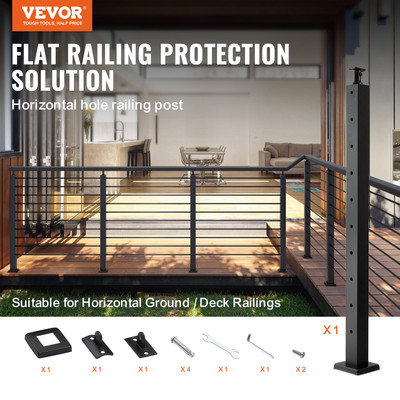 VEVOR Cable Railing Post, 36'' x 2'' x 2'' Steel Horizontal Hole Deck Railing Post,