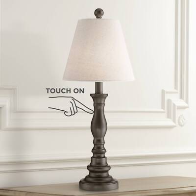 Traditional Table Lamp Dark Bronze Touch On Off White Shade for Living Room Desk