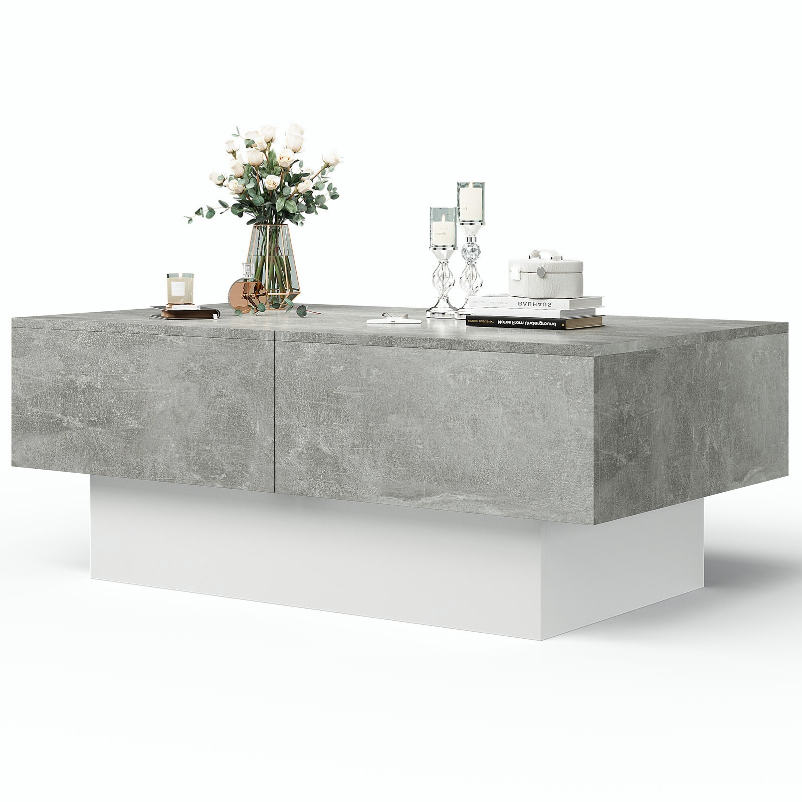 Extendable Coffee Table with Hidden Storage Living Room Cocktail Table Gray US