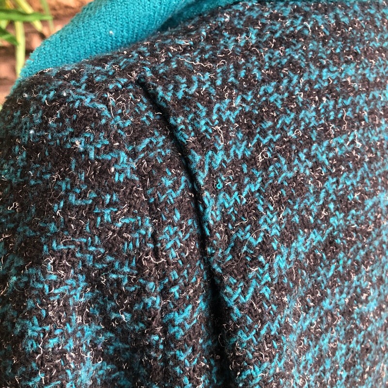 Vintage Black and Teal Tweed Double Breasted Blazer with Scarf Made in USA