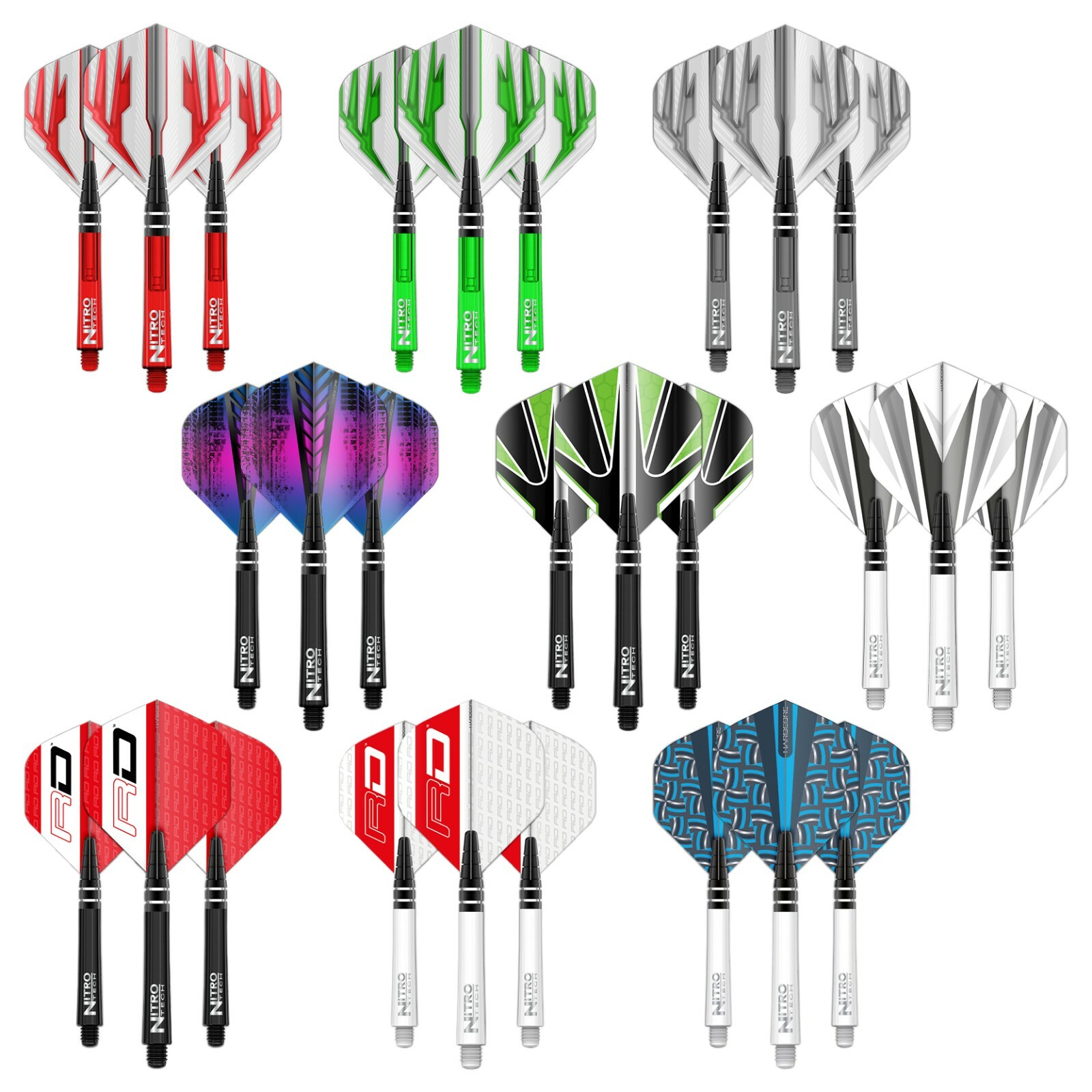 Darts Flights Shafts Combo Hardcore Flights & Nitrotech Medium 42mm