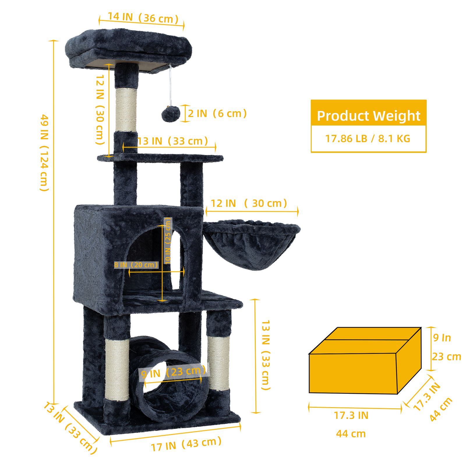 GOXIFACHOY Cat Tree Tower with Tunnel,Condo,Two Plush hanging ball,Large Cat Toy