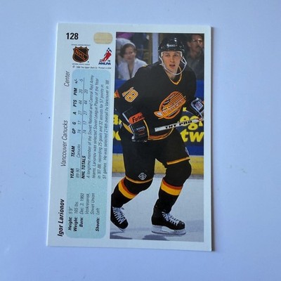 Back of 1990 Upper Deck Hockey #128 Igor Larionov RC